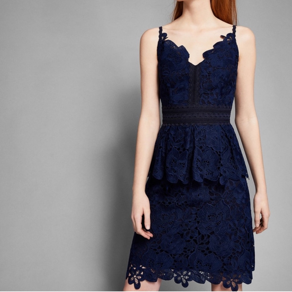 Ted Baker London Nadie navy blue peplum lace dress